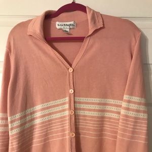 Pink and white 3/4 length sleeve sweater